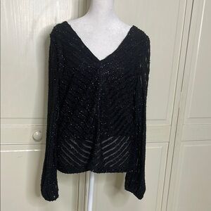 Miss Me Eyelash Metallic Mesh Top Black sparkly chevron Women’s Size Medium